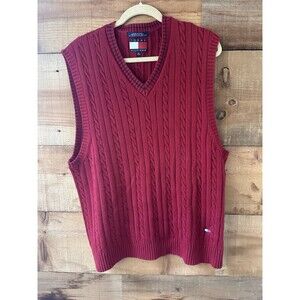Tommy Hilfiger Mens Pullover V Neck Cable Knit Sweater Vest RED XL